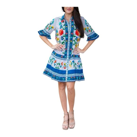 IslaPayal Lisbon Mini Dress Fiore White Placement Small Cotton Lined Pockets - Picture 1 of 7